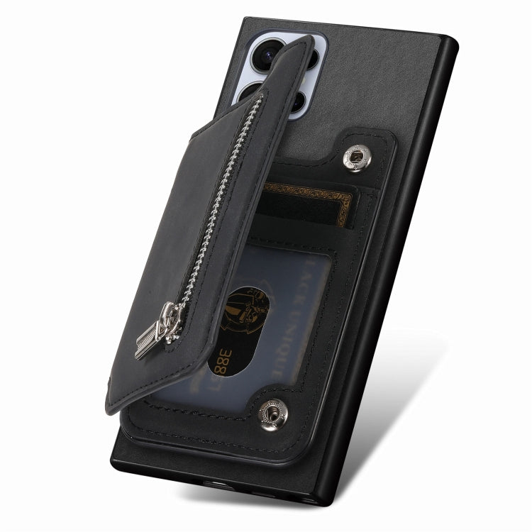 For Samsung Galaxy S24 Ultra 5G Retro MagSafe Zipper Wallet Card Bag Back Phone Case