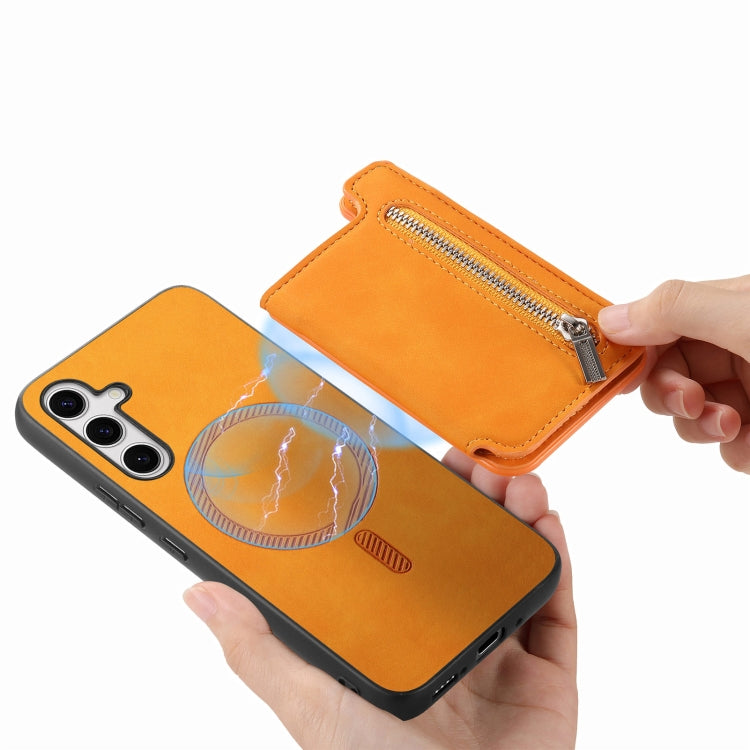 For Samsung Galaxy S24 5G Retro MagSafe Zipper Wallet Card Bag Back Phone Case
