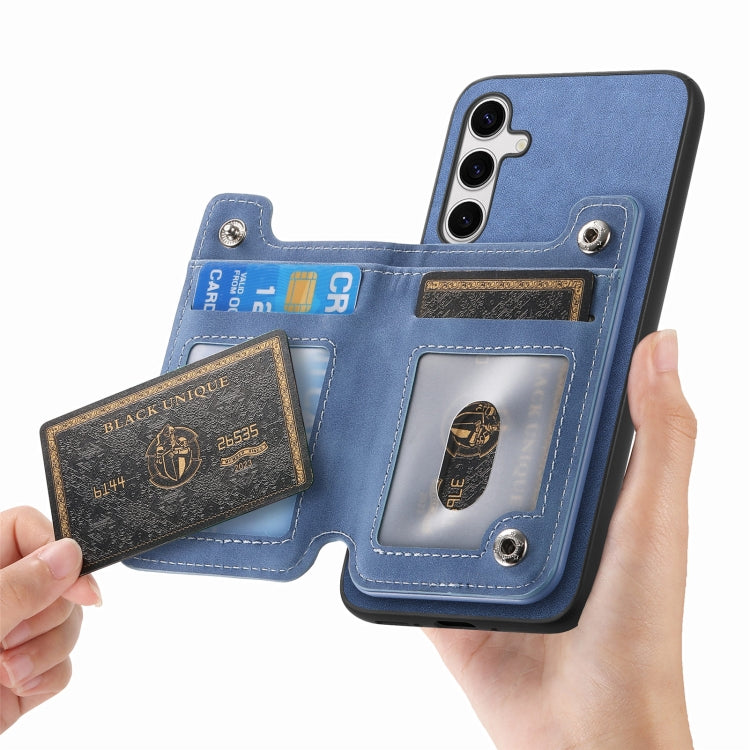 For Samsung Galaxy S24 5G Retro MagSafe Zipper Wallet Card Bag Back Phone Case