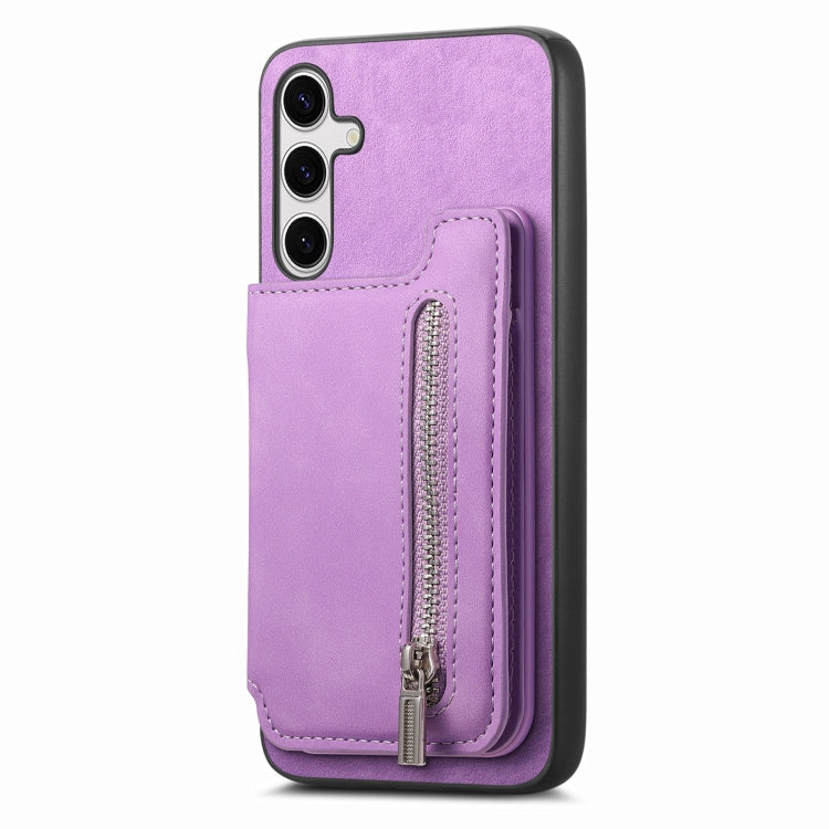 For Samsung Galaxy S24 5G Retro MagSafe Zipper Wallet Card Bag Back Phone Case
