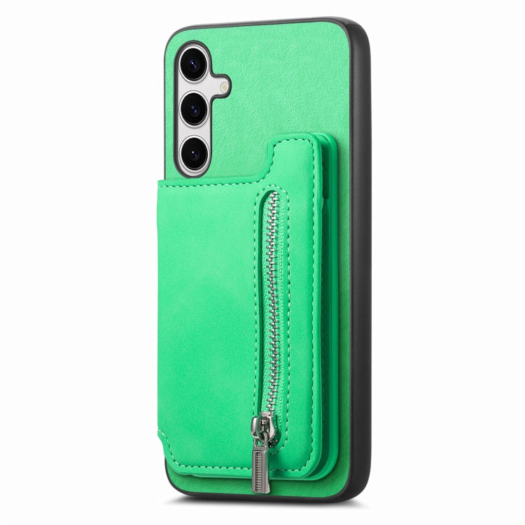 For Samsung Galaxy S24 5G Retro MagSafe Zipper Wallet Card Bag Back Phone Case