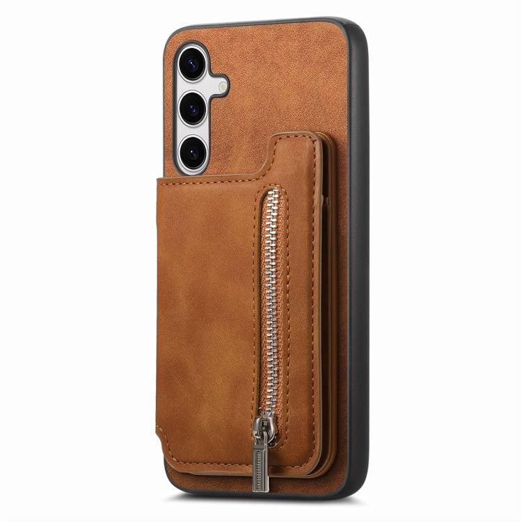 For Samsung Galaxy S24 5G Retro MagSafe Zipper Wallet Card Bag Back Phone Case