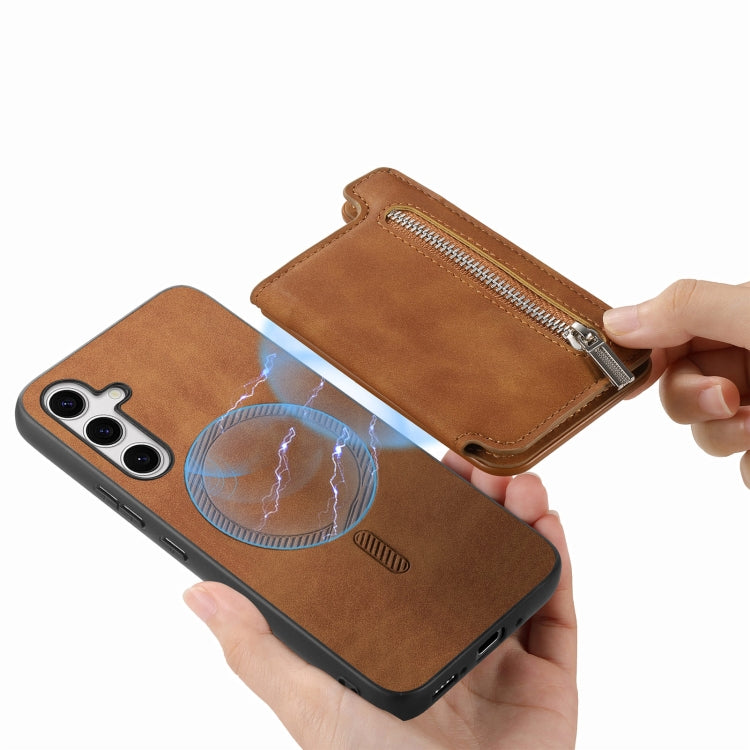 For Samsung Galaxy S24 5G Retro MagSafe Zipper Wallet Card Bag Back Phone Case