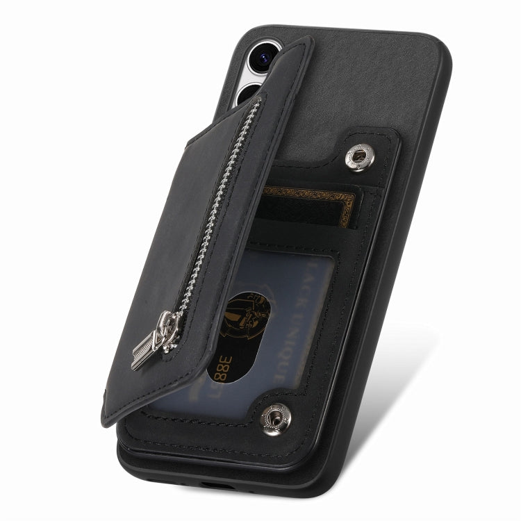 For Samsung Galaxy S24 5G Retro MagSafe Zipper Wallet Card Bag Back Phone Case