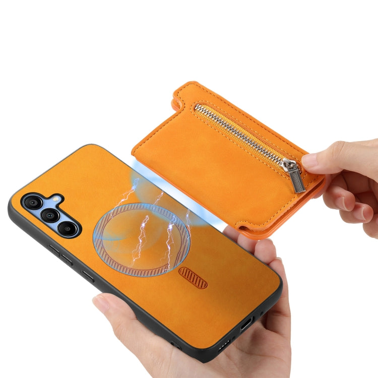 For Samsung Galaxy A15 Retro MagSafe Zipper Wallet Card Bag Back Phone Case