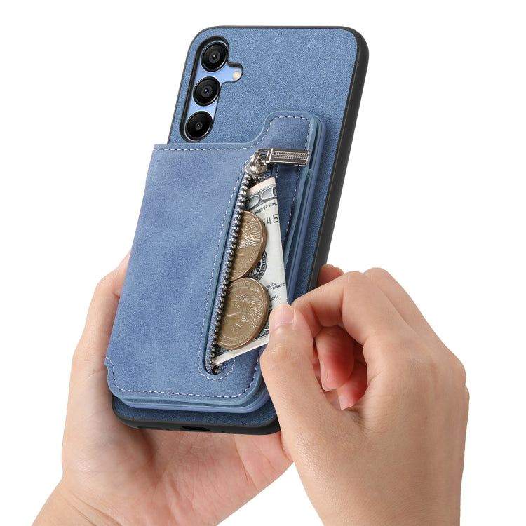 For Samsung Galaxy A15 Retro MagSafe Zipper Wallet Card Bag Back Phone Case