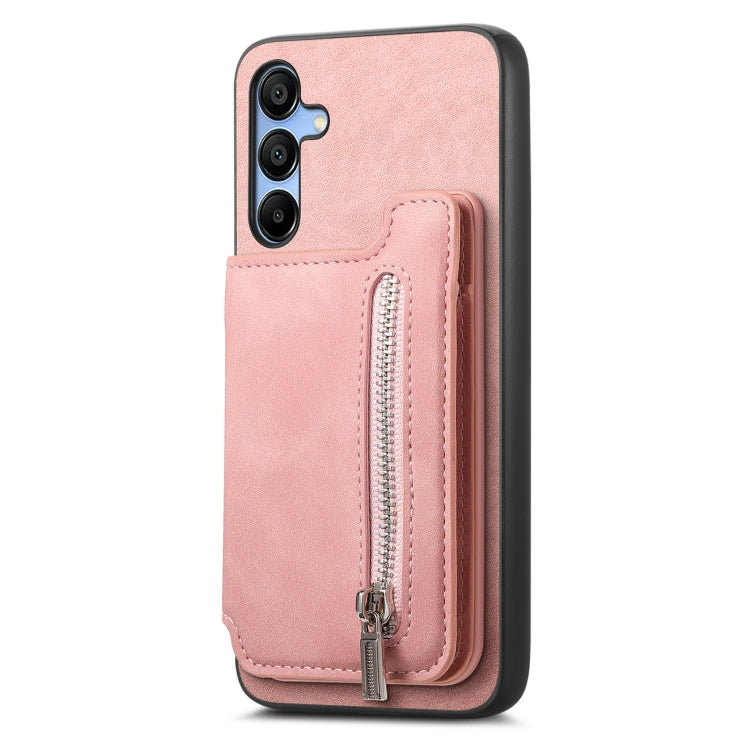 For Samsung Galaxy A15 Retro MagSafe Zipper Wallet Card Bag Back Phone Case