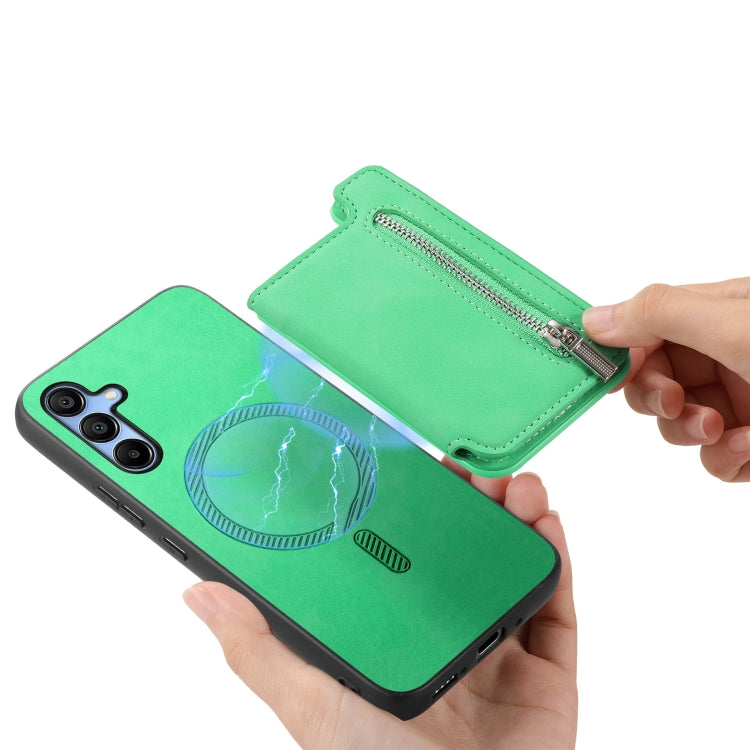 For Samsung Galaxy A15 Retro MagSafe Zipper Wallet Card Bag Back Phone Case