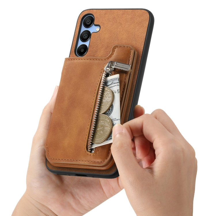 For Samsung Galaxy A15 Retro MagSafe Zipper Wallet Card Bag Back Phone Case