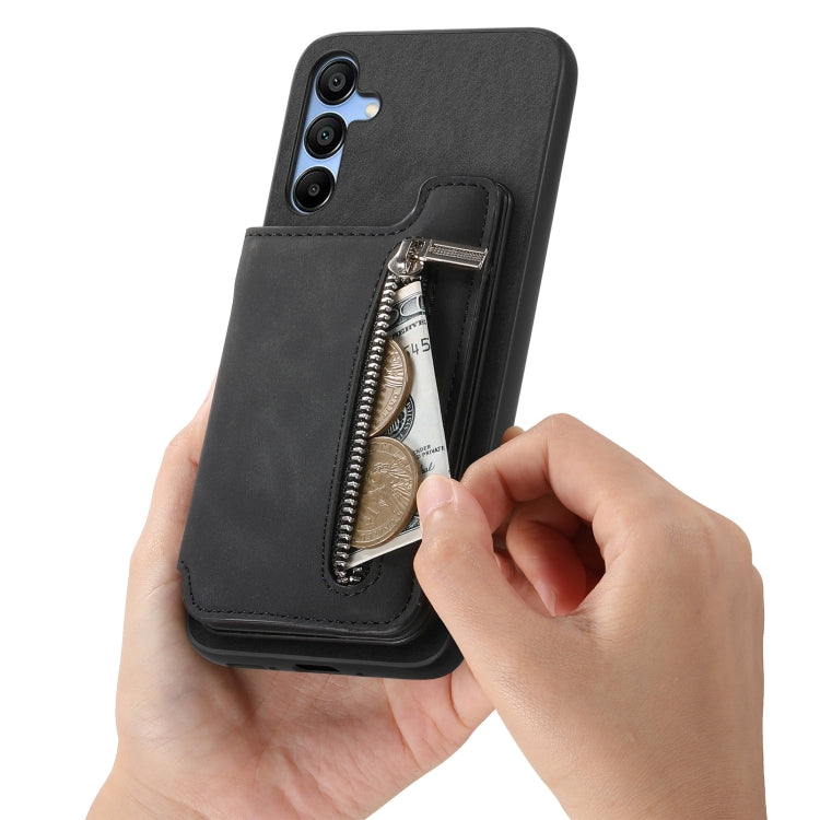 For Samsung Galaxy A15 Retro MagSafe Zipper Wallet Card Bag Back Phone Case