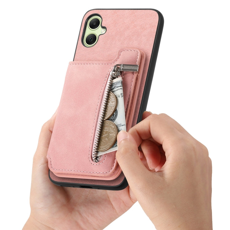 For Samsung Galaxy A05 Retro MagSafe Zipper Wallet Card Bag Back Phone Case