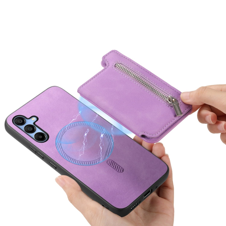 For Samsung Galaxy A25 Retro MagSafe Zipper Wallet Card Bag Back Phone Case