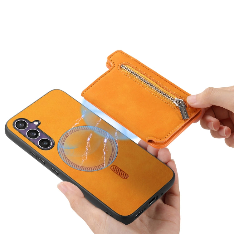 For Samsung Galaxy S23 FE 5G Retro MagSafe Zipper Wallet Card Bag Back Phone Case