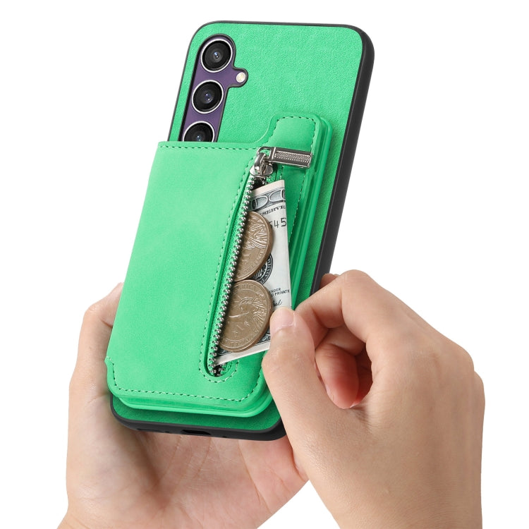 For Samsung Galaxy S23 FE 5G Retro MagSafe Zipper Wallet Card Bag Back Phone Case