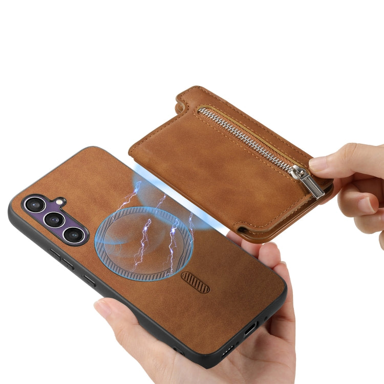 For Samsung Galaxy S23 FE 5G Retro MagSafe Zipper Wallet Card Bag Back Phone Case