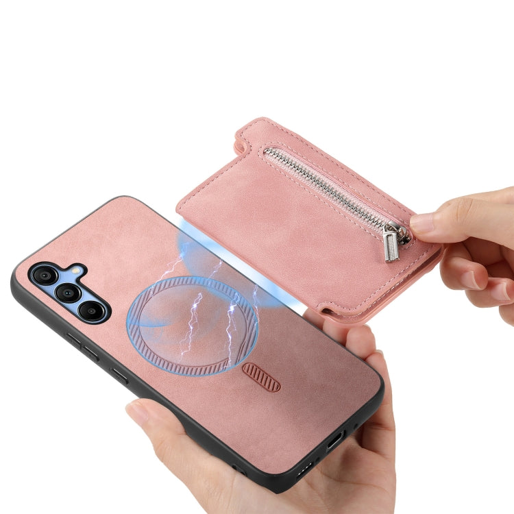 For Samsung Galaxy A24 5G Retro MagSafe Zipper Wallet Card Bag Back Phone Case