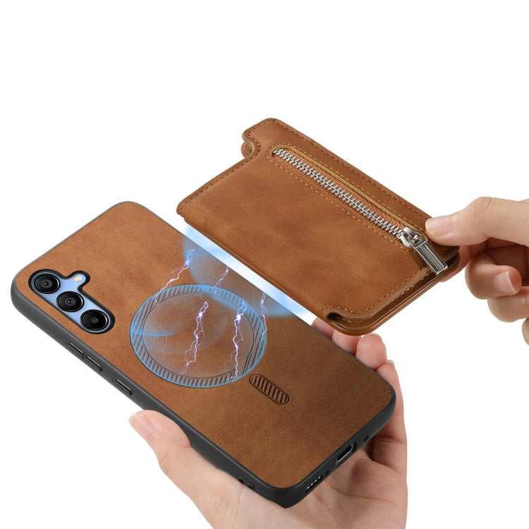 For Samsung Galaxy A24 5G Retro MagSafe Zipper Wallet Card Bag Back Phone Case