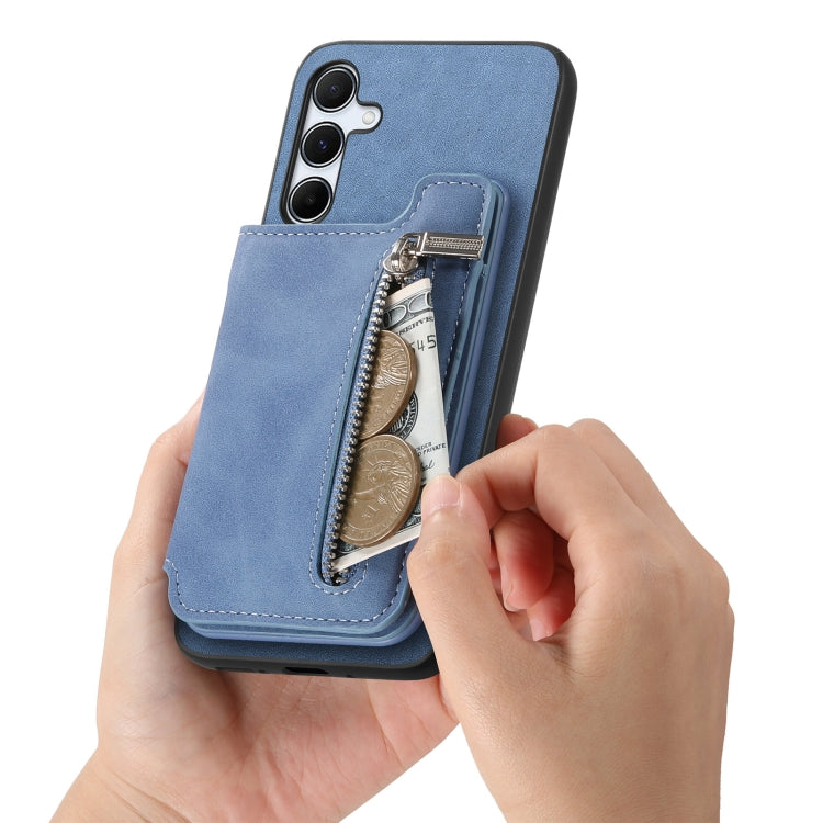 For Samsung Galaxy A34 5G Retro MagSafe Zipper Wallet Card Bag Back Phone Case