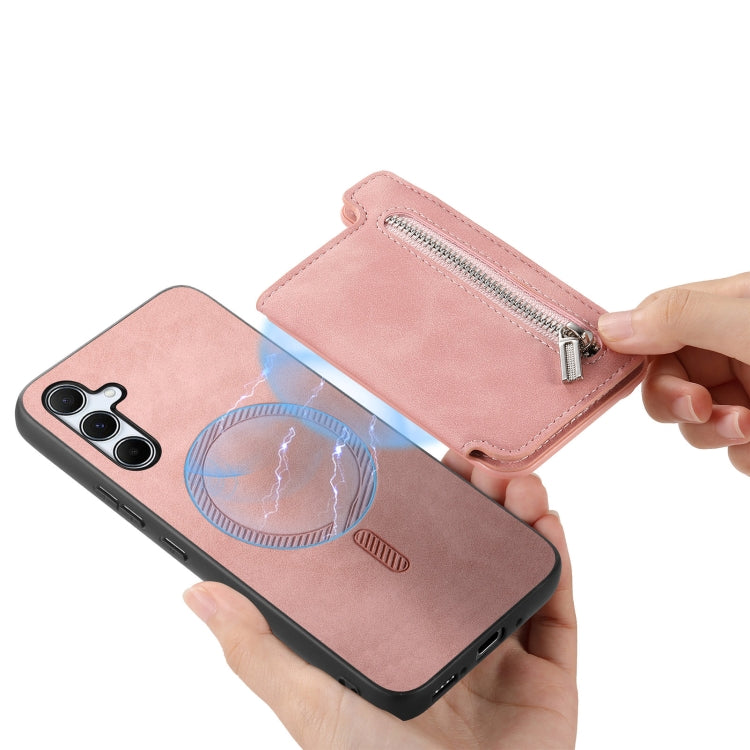 For Samsung Galaxy A34 5G Retro MagSafe Zipper Wallet Card Bag Back Phone Case
