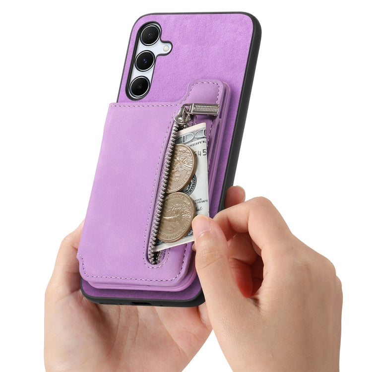 For Samsung Galaxy A34 5G Retro MagSafe Zipper Wallet Card Bag Back Phone Case