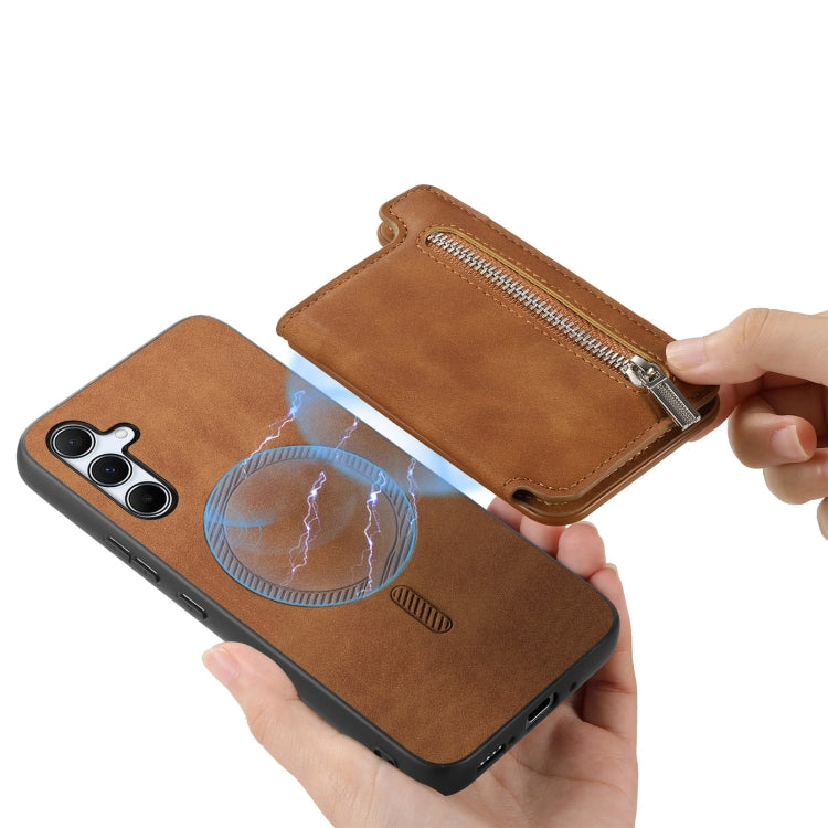 For Samsung Galaxy A34 5G Retro MagSafe Zipper Wallet Card Bag Back Phone Case