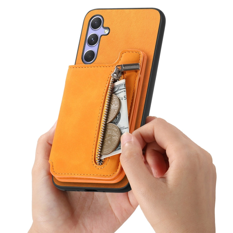 For Samsung Galaxy A54 5G Retro MagSafe Zipper Wallet Card Bag Back Phone Case