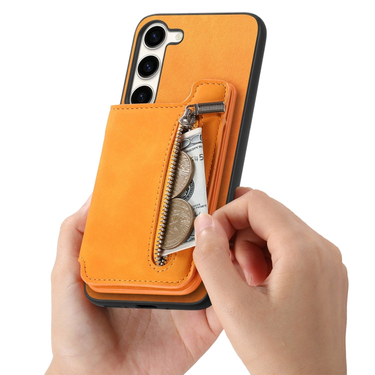 For Samsung Galaxy S23+ 5G Retro MagSafe Zipper Wallet Card Bag Back Phone Case