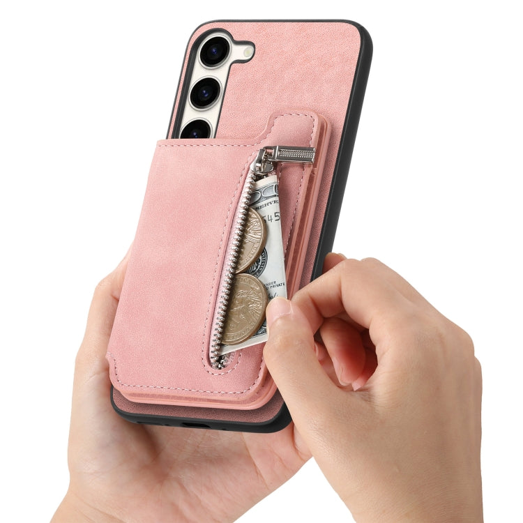For Samsung Galaxy S23+ 5G Retro MagSafe Zipper Wallet Card Bag Back Phone Case