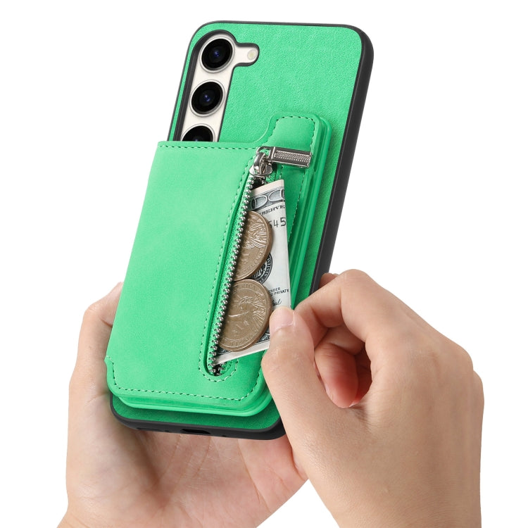 For Samsung Galaxy S23+ 5G Retro MagSafe Zipper Wallet Card Bag Back Phone Case