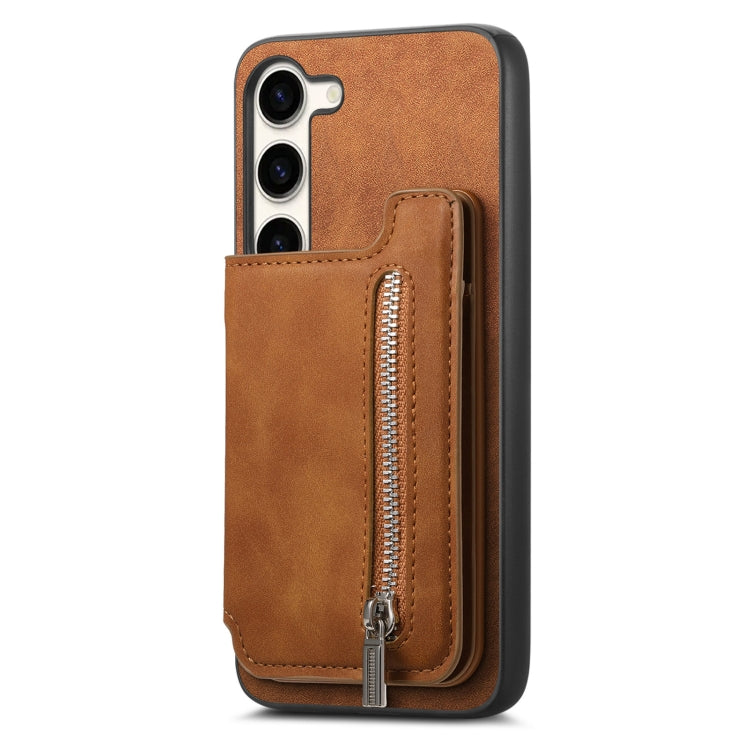 For Samsung Galaxy S23+ 5G Retro MagSafe Zipper Wallet Card Bag Back Phone Case