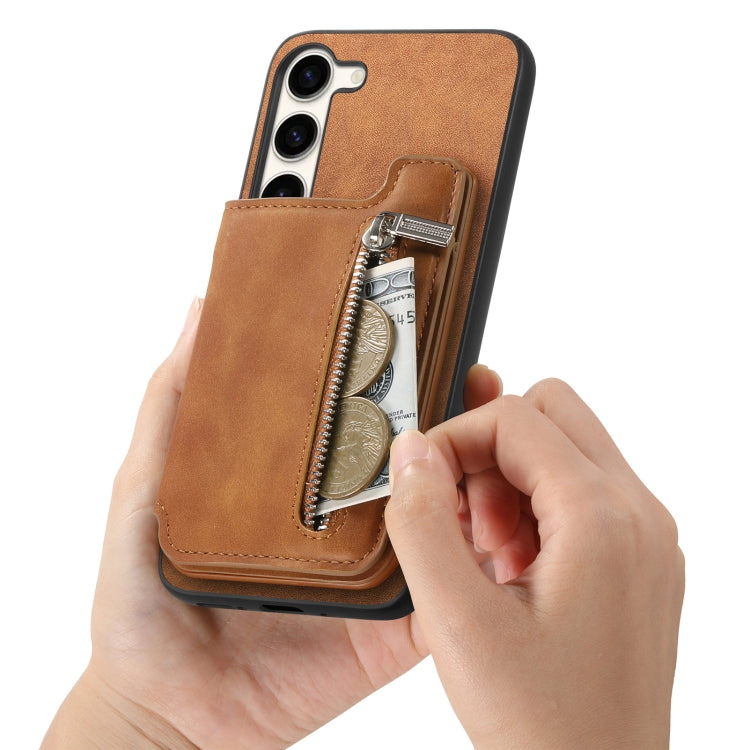 For Samsung Galaxy S23+ 5G Retro MagSafe Zipper Wallet Card Bag Back Phone Case
