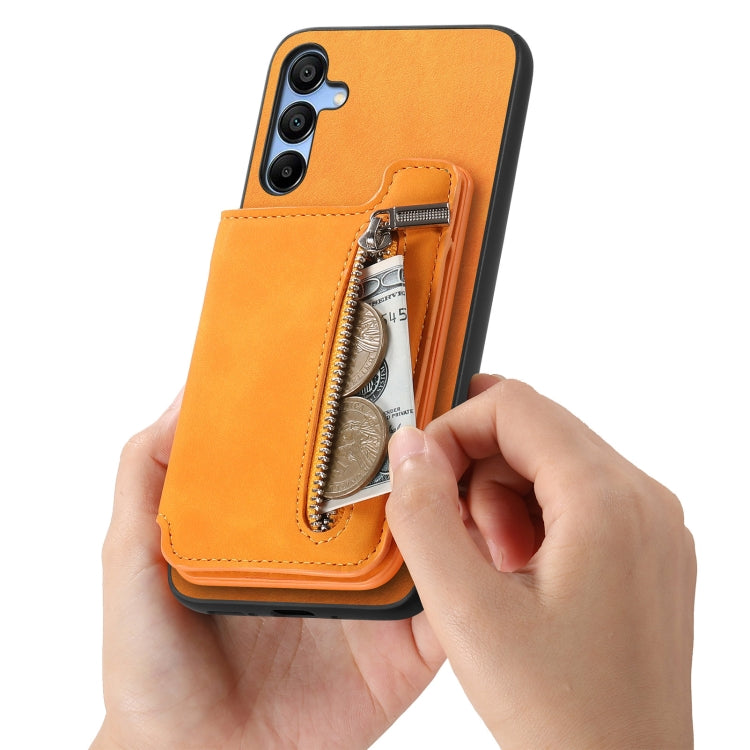For Samsung Galaxy A16 Retro MagSafe Zipper Wallet Card Bag Back Phone Case