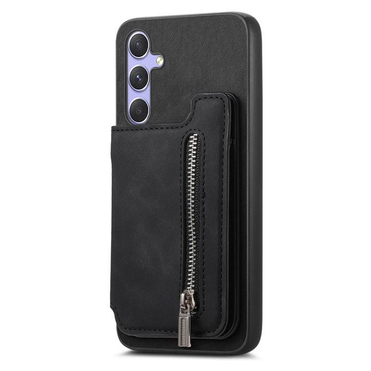 For Samsung Galaxy M34 / F34 5G Retro MagSafe Zipper Wallet Card Bag Back Phone Case