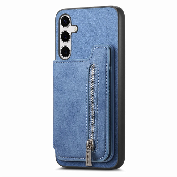 For Samsung Galaxy S25+ 5G Retro MagSafe Zipper Wallet Card Bag Back Phone Case