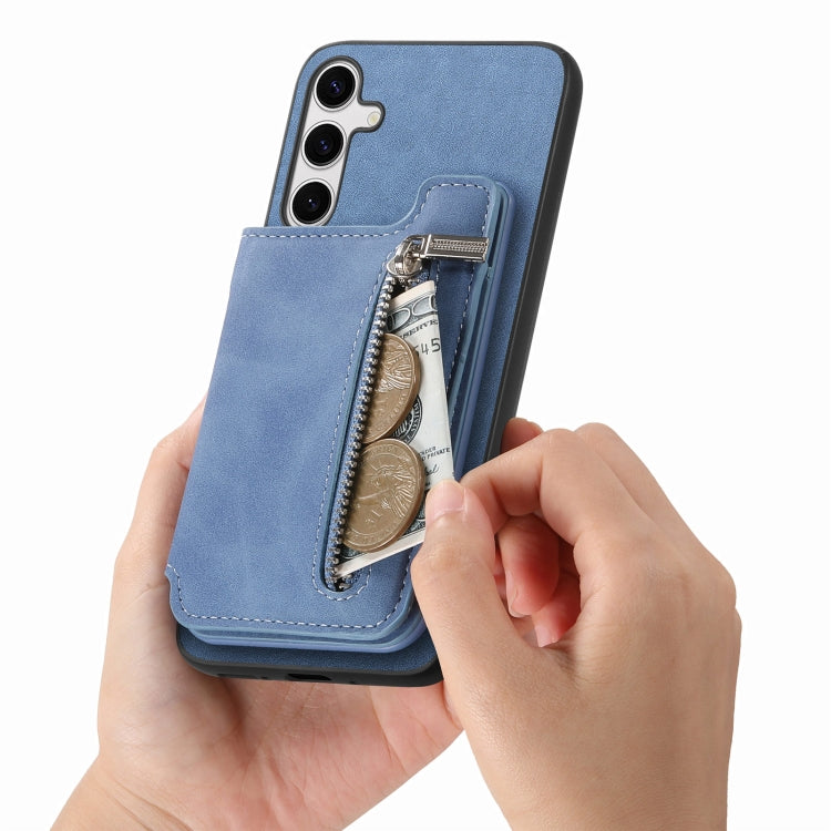 For Samsung Galaxy S25+ 5G Retro MagSafe Zipper Wallet Card Bag Back Phone Case