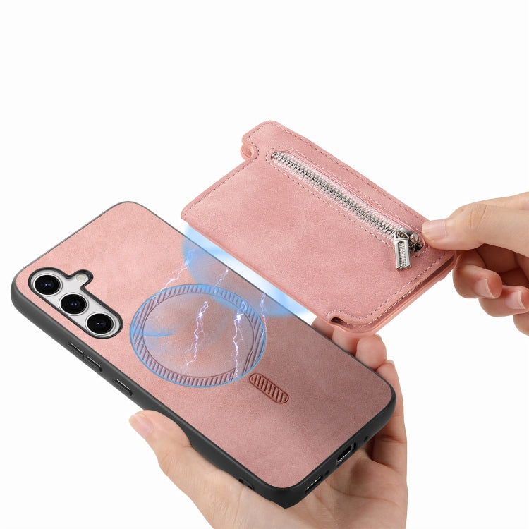 For Samsung Galaxy S25+ 5G Retro MagSafe Zipper Wallet Card Bag Back Phone Case