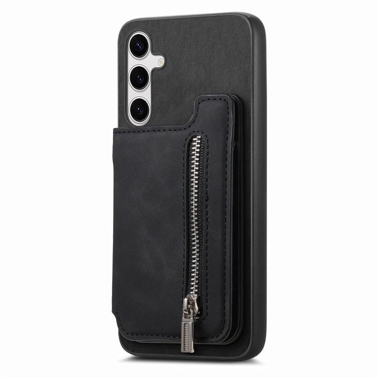 For Samsung Galaxy S25+ 5G Retro MagSafe Zipper Wallet Card Bag Back Phone Case