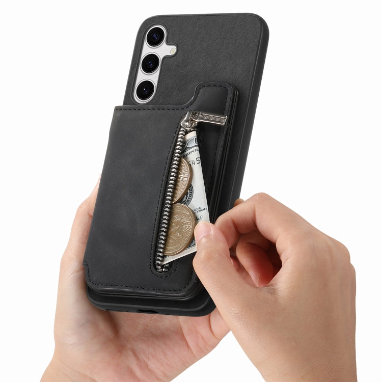 For Samsung Galaxy S25+ 5G Retro MagSafe Zipper Wallet Card Bag Back Phone Case