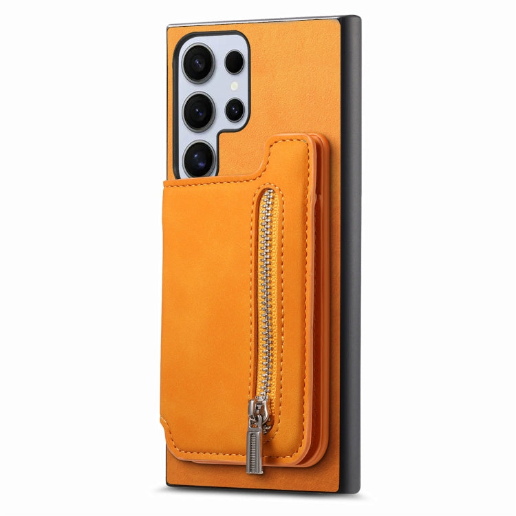 For Samsung Galaxy S25 Ultra 5G Retro MagSafe Zipper Wallet Card Bag Back Phone Case