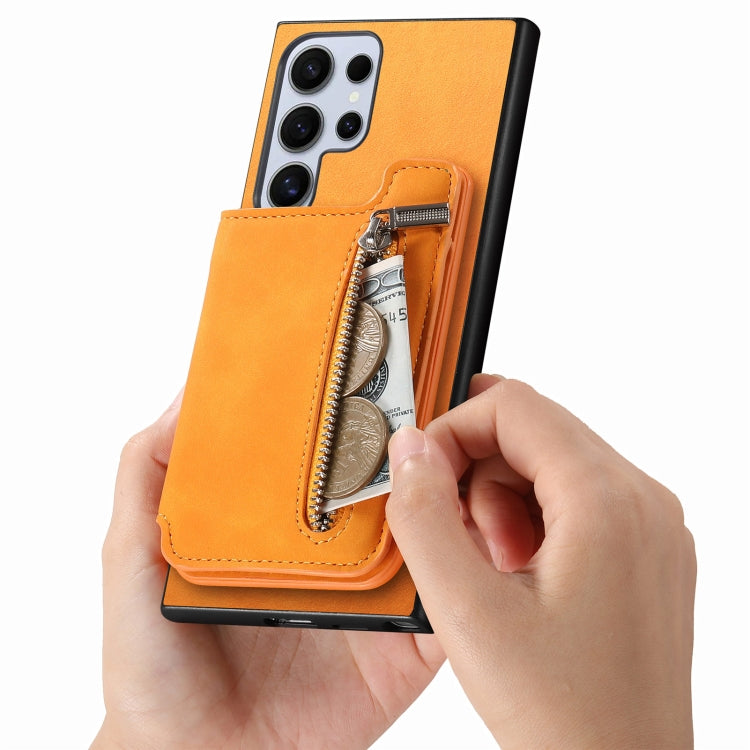 For Samsung Galaxy S25 Ultra 5G Retro MagSafe Zipper Wallet Card Bag Back Phone Case