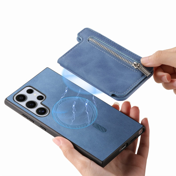 For Samsung Galaxy S25 Ultra 5G Retro MagSafe Zipper Wallet Card Bag Back Phone Case