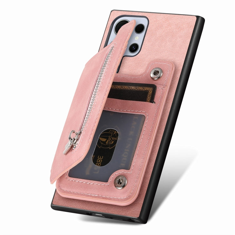 For Samsung Galaxy S25 Ultra 5G Retro MagSafe Zipper Wallet Card Bag Back Phone Case