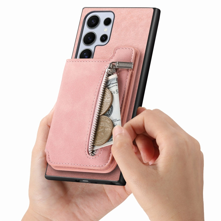 For Samsung Galaxy S25 Ultra 5G Retro MagSafe Zipper Wallet Card Bag Back Phone Case
