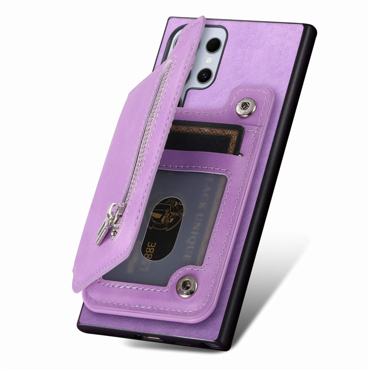 For Samsung Galaxy S25 Ultra 5G Retro MagSafe Zipper Wallet Card Bag Back Phone Case