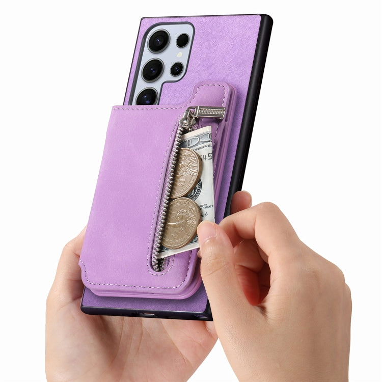 For Samsung Galaxy S25 Ultra 5G Retro MagSafe Zipper Wallet Card Bag Back Phone Case