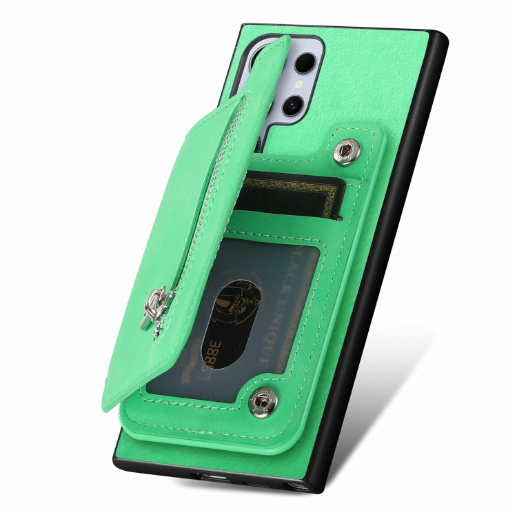 For Samsung Galaxy S25 Ultra 5G Retro MagSafe Zipper Wallet Card Bag Back Phone Case