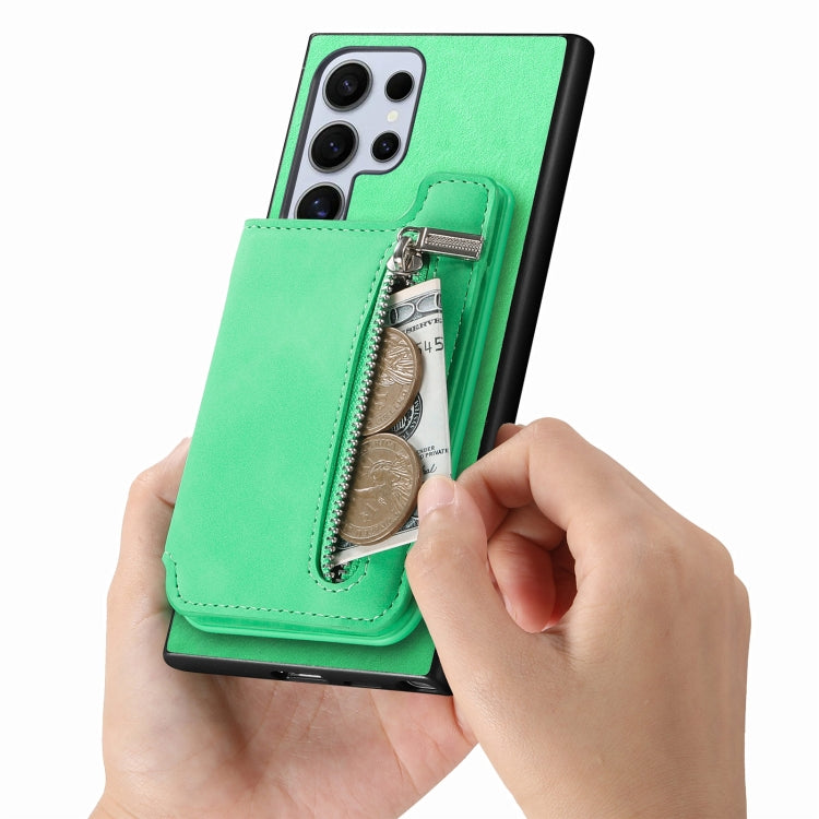 For Samsung Galaxy S25 Ultra 5G Retro MagSafe Zipper Wallet Card Bag Back Phone Case