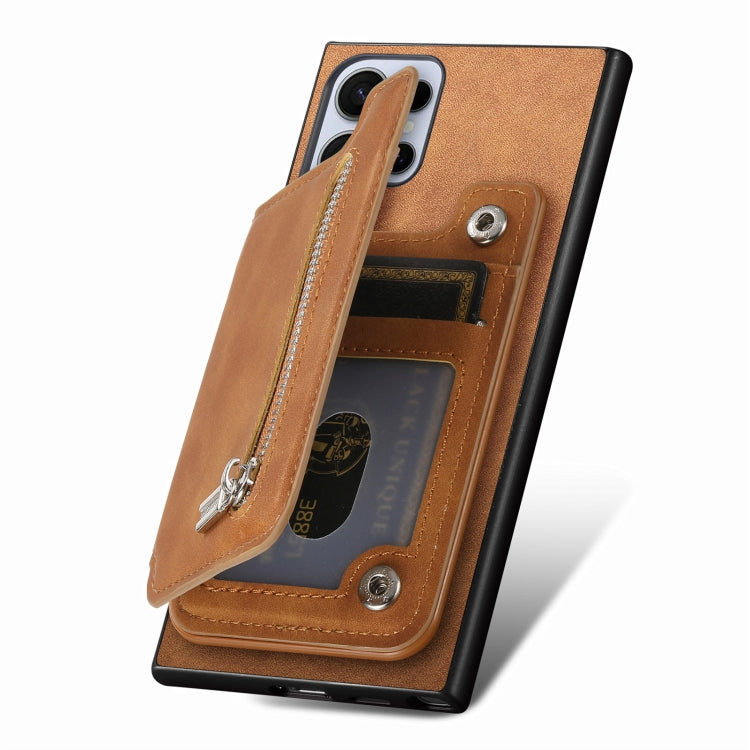 For Samsung Galaxy S25 Ultra 5G Retro MagSafe Zipper Wallet Card Bag Back Phone Case