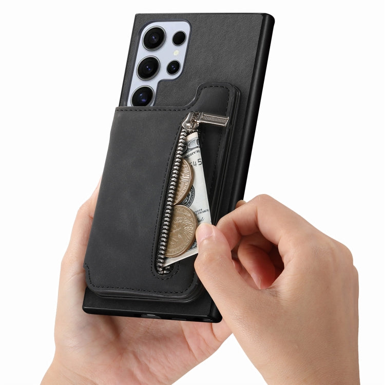 For Samsung Galaxy S25 Ultra 5G Retro MagSafe Zipper Wallet Card Bag Back Phone Case