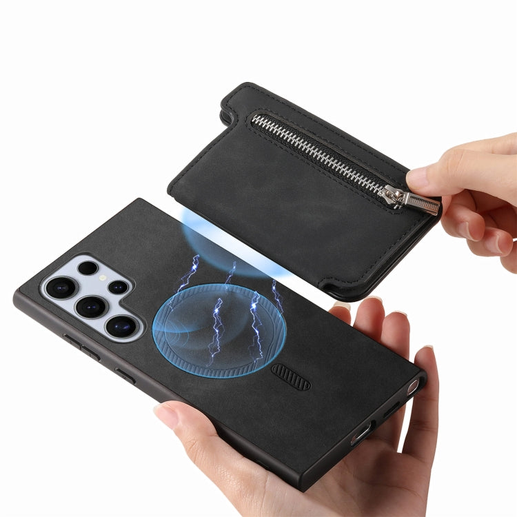 For Samsung Galaxy S25 Ultra 5G Retro MagSafe Zipper Wallet Card Bag Back Phone Case